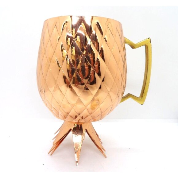 Unbranded Other - Beer Mug footed Hammered Stainless Steel Copper Colored with Brass Handle NEW